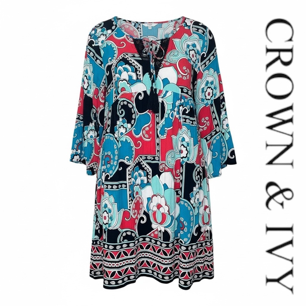 Crown & Ivy Floral Paisley Shift Dress Size L